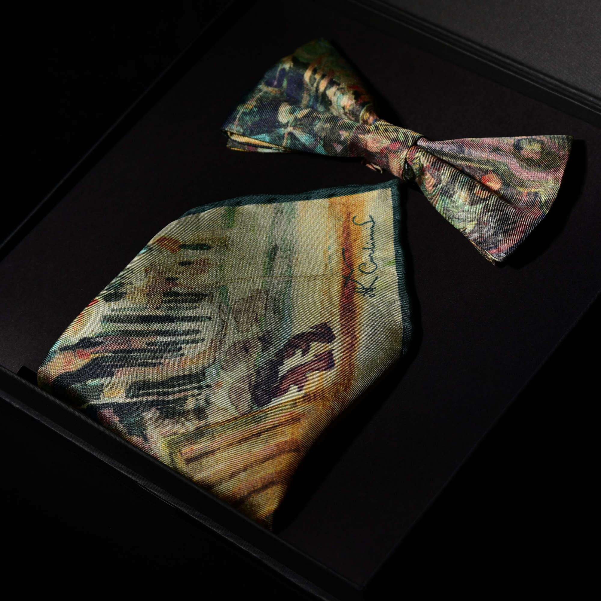 Natūralaus šilko peteliškė ir fantazija su M. K. Čiurlionio paveikslu Fantazija