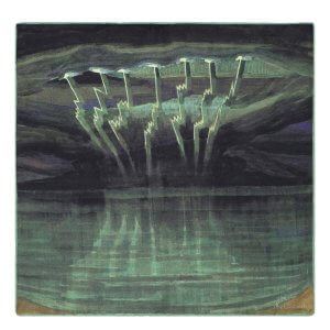 Natūralaus šilko fantazija su M. K. Čiurlionio paveikslu Žaibai